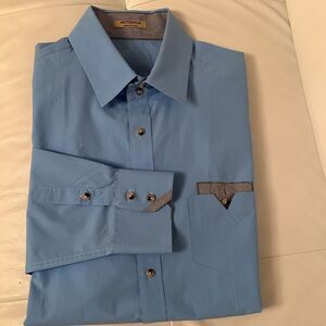 Hotouch Long Sleeve Cuffs Button Up Blue Men’s Shirt Size L